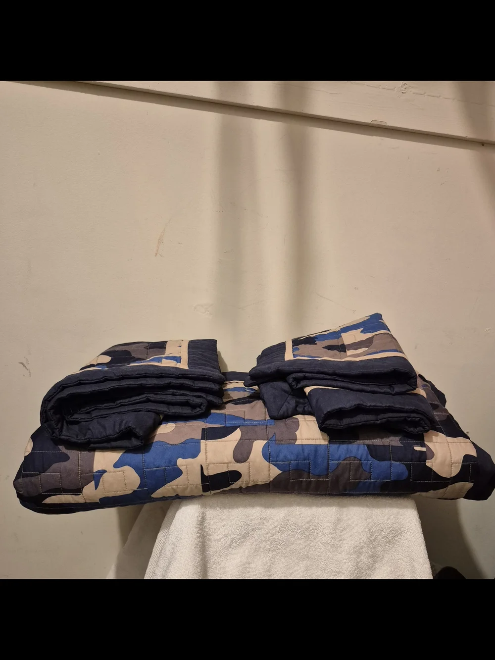 Boys Camouflage Quilted Bedspread Set - Blue & Gray